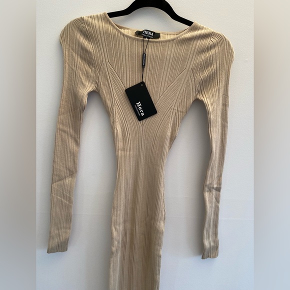 NWT Hera collection Stone knit textured long sleeve slim fit Bodycon midi dress - Picture 3 of 5